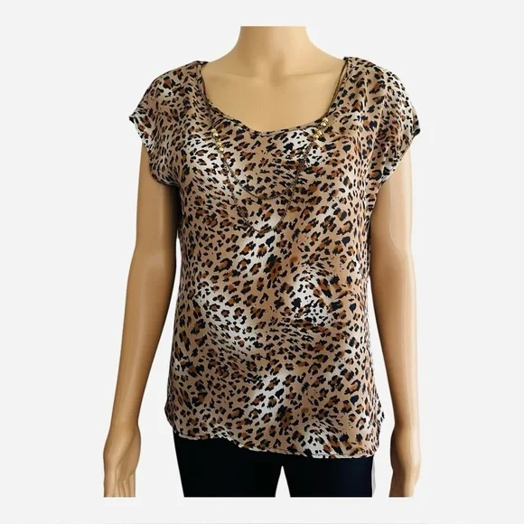 WIP Melody semi casual topshirt M scoop neck leopard print detailed back - Picture 2 of 14